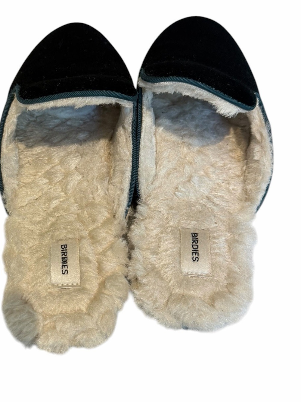 Birdies The Phoebe Dark Green Velvet Faux Fur-Lined Slides Indoor Outdoor 8.5 - Picture 3 of 8